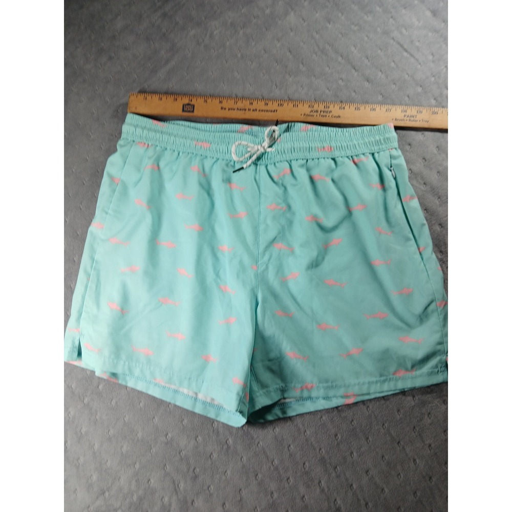 Brisira Mens Swim Trunks XL Light Blue Pink Shark Print Board Shorts Drawstring - Picture 4 of 12